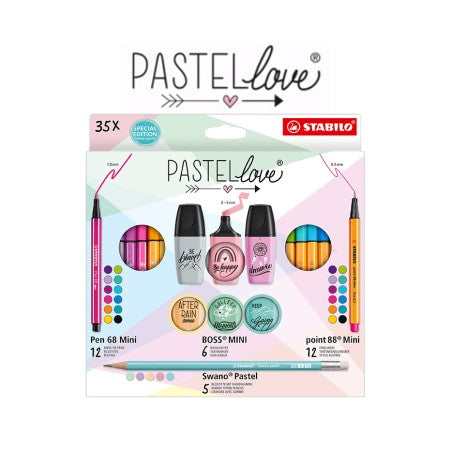 Set di 35 pennarelli e matite Pastel Love Mini Stabilo