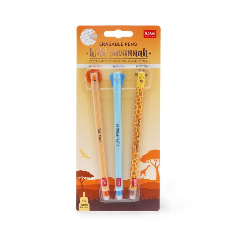 Set di 3 Penne Gel Cancellabili Wild Savannah