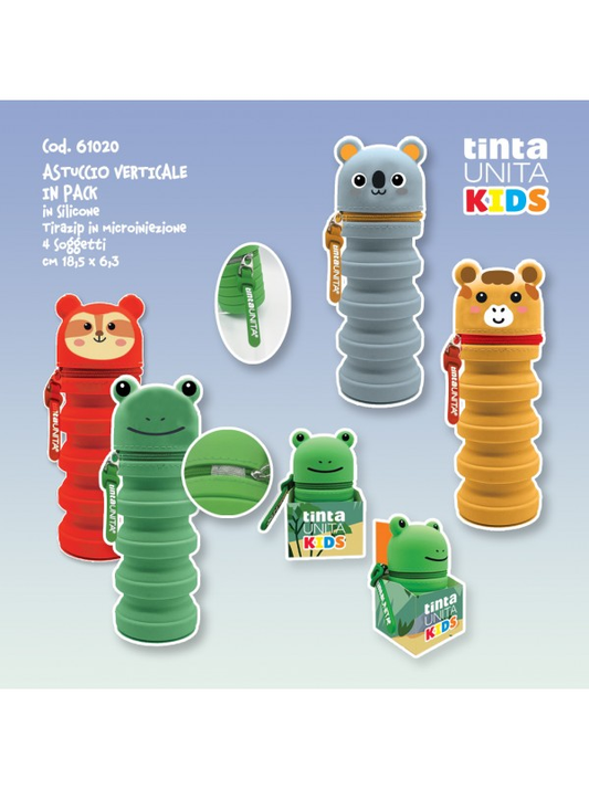 Astuccio Verticale TintaUnita Kids in silicone allungabile a forma di animali