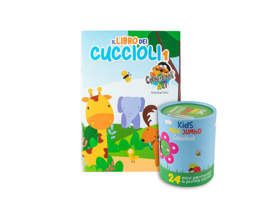 Scatola 24 pennarelli Mini Kids Jumbo + Libro da colorare “Cuccioli 1” in omaggio